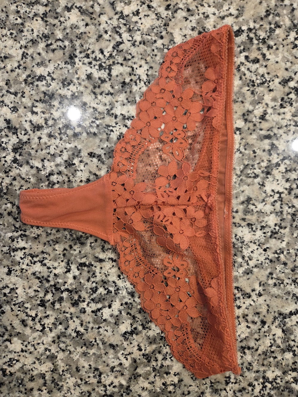 Victoria's Secret Floral Lace Thong - Coral Orange